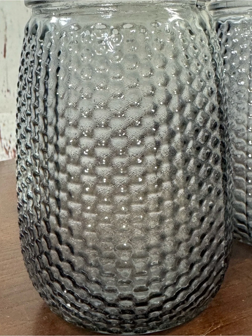 Smoky Gray Textured Glass Vases or Votive Candle Holders - Set of 2